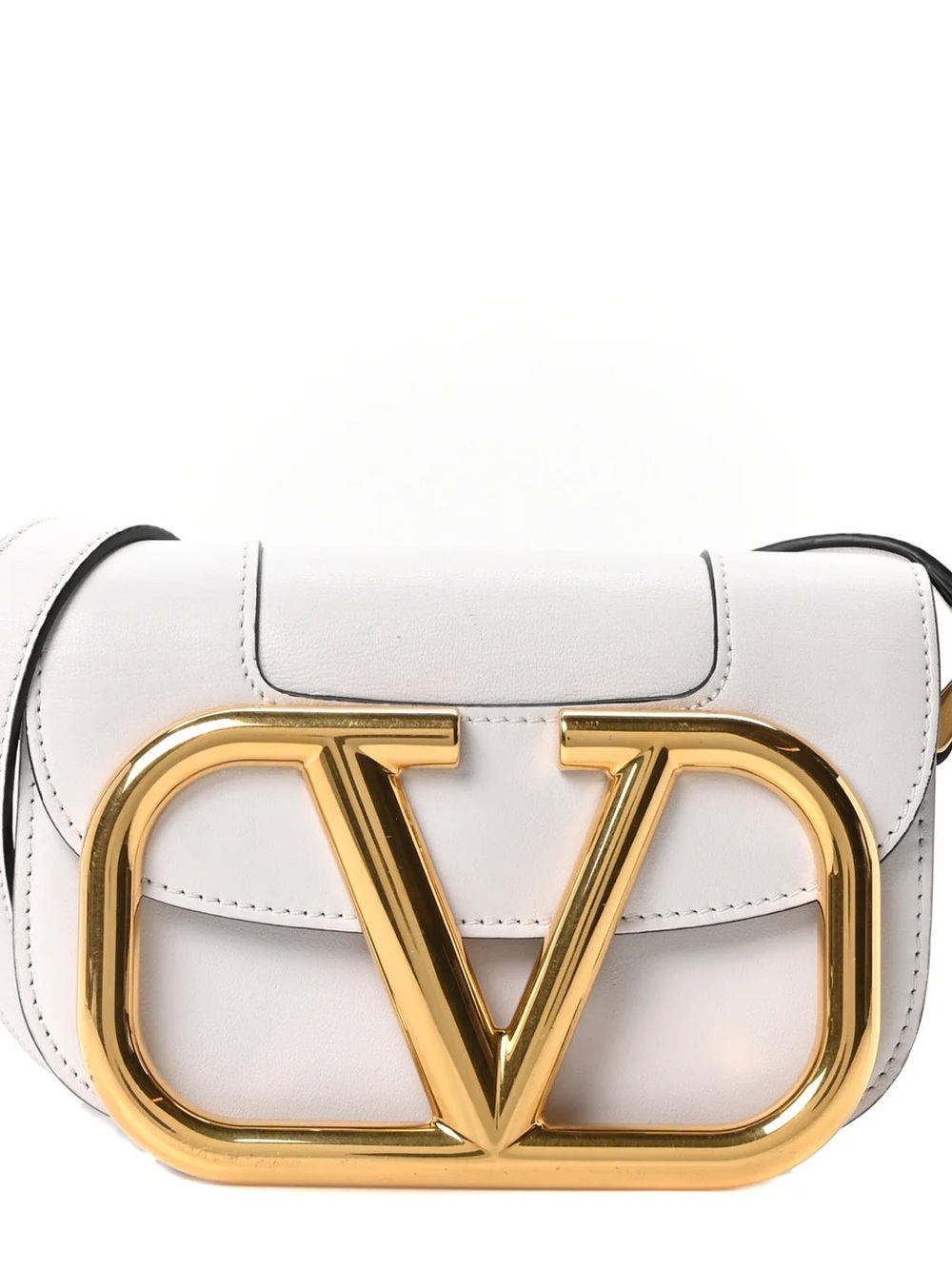 Valentino Garavani White Leather VLogo Crossbody Bag with Gold Hardware